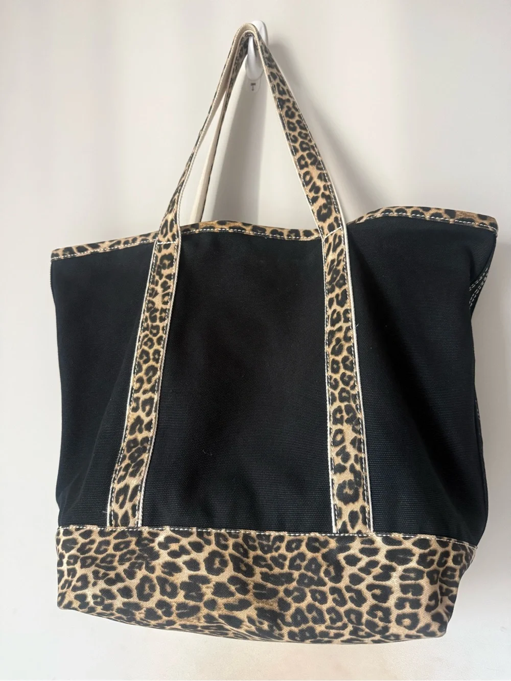 Lands' End X-Large Black Tote with Leopard Trim